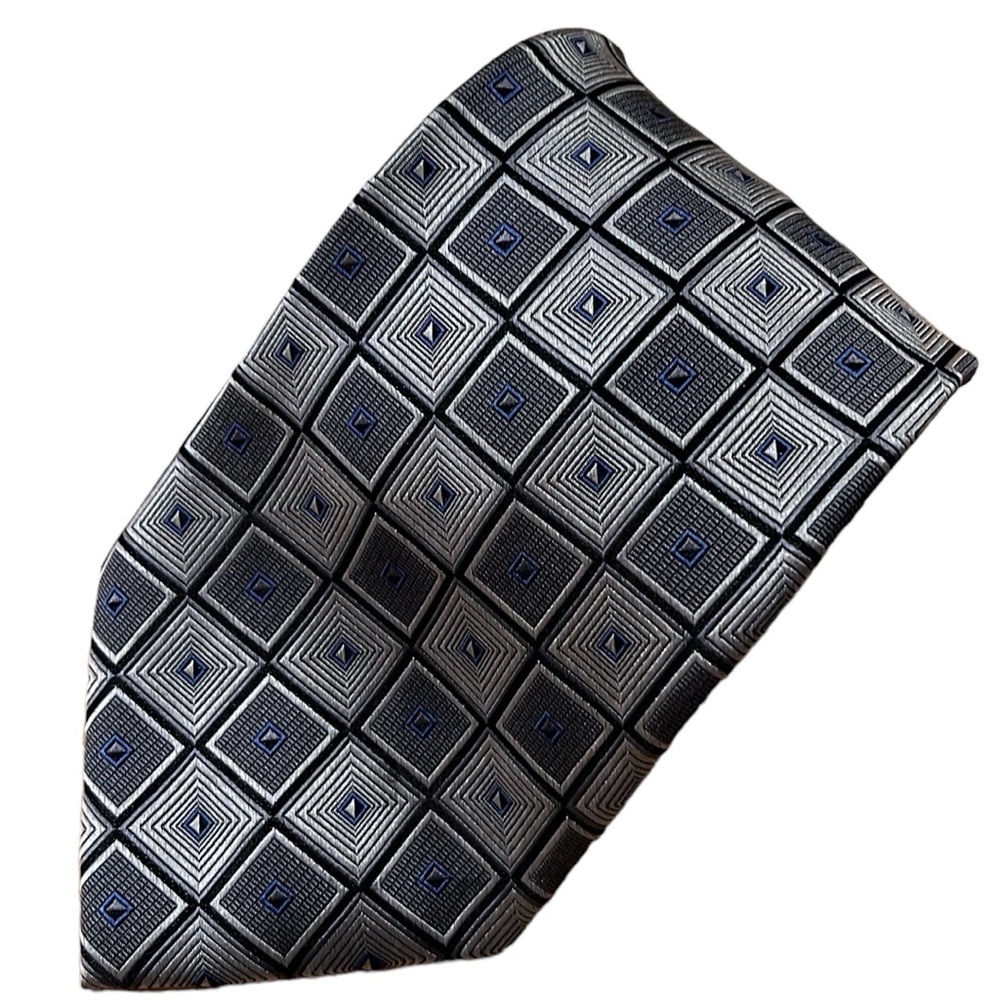 💚#2172 EUC Vintage Platinum Designs SilverBlack/Blue Tie
